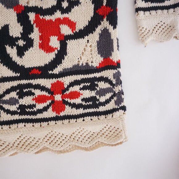 Vintage Paris Sport Club Cream Cotton Knit Bold Graphic Red Feminim Sweater L - Picture 5 of 9